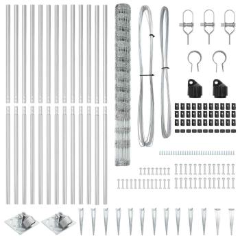 Feldzaun 1.6x25 m verzinkter Stahl, Zaunpfosten mit Spike 13 Stück Ø32 mm 180 cm verzinkter Stahl