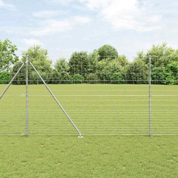 ARDEBO.de - Field Fence 1.6x25 m Verzinkter Stahl, Zaunpfosten mit Spike 13 Stück Ø32 mm 180 cm Verzinkter Stahl
