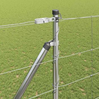 Weidezaun 1,6x25 m galvanisierter Stahl, Zaunpfähle mit Spike 13 Stück Ø32 mm 180 cm galvanisierter Stahl