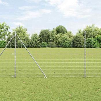 ARDEBO.de - Feldzaun 1,6x25 m Verzinkter Stahl, Zaunpfosten mit Spike 13 Stück Ø32 mm 180 cm Verzinkter Stahl