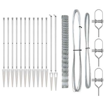 Feldzaun 1,6x25 m Verzinkter Stahl, Zaunpfosten mit Spike 13 Stück Ø32 mm 180 cm Verzinkter Stahl