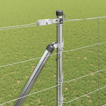 Feldzaun 1,6x25 m verzinkter Stahl, Zaunpfosten mit Erdspieß 13 Stück Ø32 mm 180 cm verzinkter Stahl