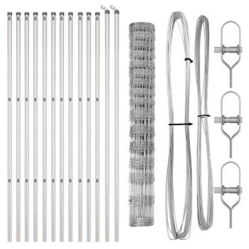 Feldzaun 0,8x50 m Galvanisierter Stahl, Zaunpfosten mit Spitze 13 Stück Ø32 mm 100 cm Galvanisierter Stahl
