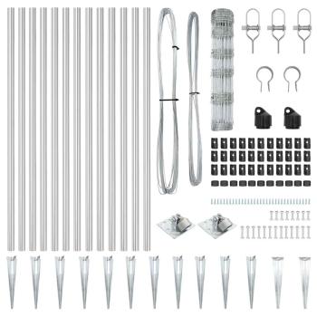 Feldzaun 0.8x50 m verzinkter Stahl, Zaunpfosten mit Spitze 13 Stück Ø32 mm 100 cm verzinkter Stahl