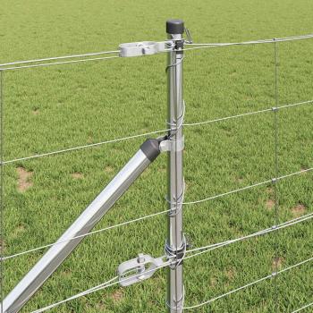 Field Fence 0,8x50 m Verzinkter Stahl, Zaunpfosten mit Spike 13 Stück Ø32 mm 100 cm Verzinkter Stahl