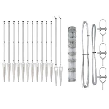 Feldzaun 1x50 m verzinkter Stahl, Zaunpfosten mit Spike 13 Stück Ø32 mm 120 cm verzinkter Stahl