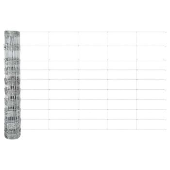 Feldzaun 1x50 m Verzinkter Stahl, Zaunpfosten mit Spike 13 Stück Ø32 mm 120 cm Verzinkter Stahl