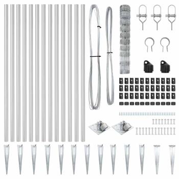 Feldzaun 1x50 m Verzinkter Stahl, Zaunpfosten mit Spike 13 Stück Ø32 mm 120 cm Verzinkter Stahl
