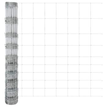 Feldzaun 1.2x50 m verzinkter Stahl, Zaunpfosten mit Spike 13 Stück Ø32 mm 140 cm verzinkter Stahl