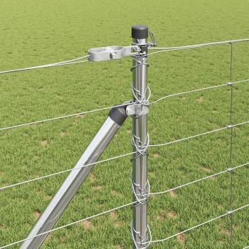 Feldzaun 1,2x50 m verzinkter Stahl, Zaunpfosten mit Spike 13 Stück Ø32 mm 140 cm verzinkter Stahl