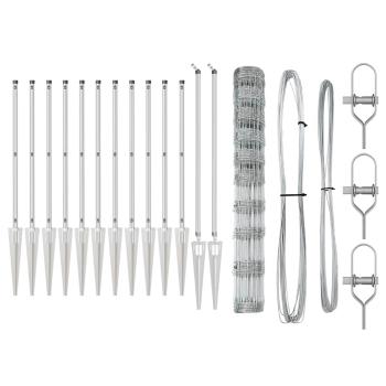 Feldzaun 1,2x50 m verzinkter Stahl, Zaunpfosten mit Spike 13 Stück Ø32 mm 140 cm verzinkter Stahl