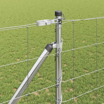 Feldzaun 1,2x50 m verzinkter Stahl, Zaunpfosten mit Spike 13 Stück Ø32 mm 140 cm verzinkter Stahl
