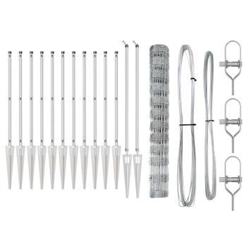 Feldzaun 1,2x50 m verzinkter Stahl, Zaunpfosten mit Spike 13 Stk Ø32 mm 140 cm verzinkter Stahl