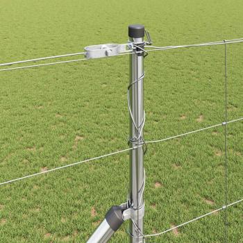 Feldzaun 1,4x50 m Verzinkter Stahl, Zaunpfähle mit Spike 13 Stk Ø32 mm 160 cm Verzinkter Stahl
