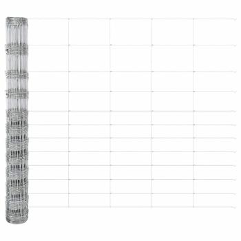 Feldzaun 1,4x50 m Verzinkter Stahl, Zaunpfähle mit Spike 13 Stk Ø32 mm 160 cm Verzinkter Stahl