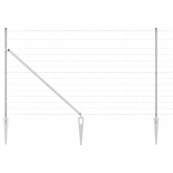 Feldzaun 1,4x50 m verzinkter Stahl, Zaunpfosten mit Spike 13 Stück Ø32 mm 160 cm verzinkter Stahl