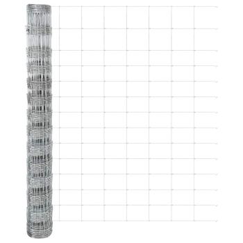 Feldzaun 1,4x50 m verzinkter Stahl, Zaunpfosten mit Spike 13 Stück Ø32 mm 160 cm verzinkter Stahl