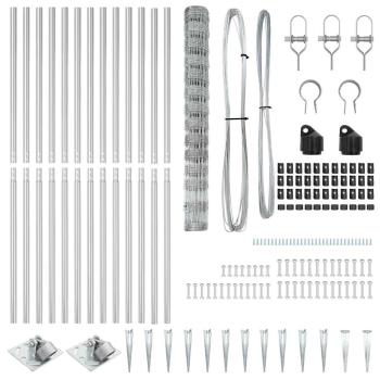 Feldzaun 1.4x50 m Verzinkter Stahl, Zaunpfosten mit Spike 13 Stk Ø32 mm 160 cm Verzinkter Stahl