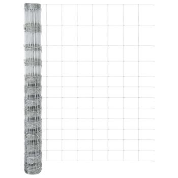 Feldzaun 1,5x50 m Verzinkter Stahl, Zaunpfosten mit Spike 13 Stk Ø32 mm 170 cm Verzinkter Stahl
