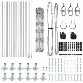 Feldzaun 0.8x25 m verzinkter Stahl, Zaunpfosten mit Bodenplatten 13 Stk Ø32mm 90cm verzinkter Stahl