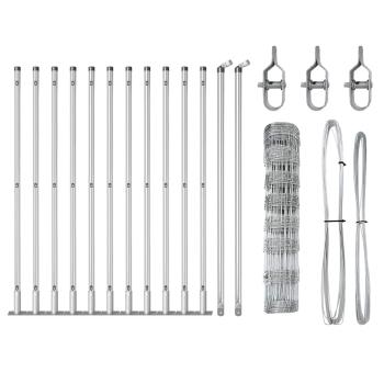 Feldzaun 0,8x25 m Verzinkter Stahl, Zaunpfosten mit Basisplatten 13 Stück Ø32mm 90cm Verzinkter Stahl