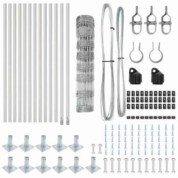 Feldzaun 0,8x25 m Verzinkter Stahl, Zaunpfosten mit Basisplatten 13 Stk Ø32mm 90cm Verzinkter Stahl