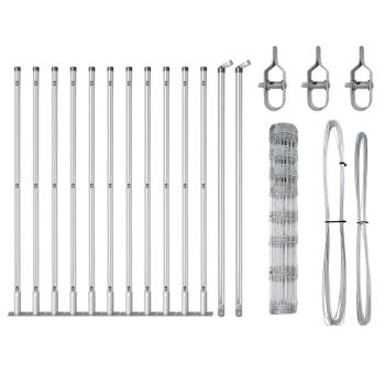 Feldzaun 1x25 m verzinkter Stahl, Zaunpfähle mit Basisplatten 13 Stück Ø32mm 110cm verzinkter Stahl