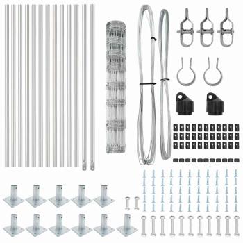 Feldzaun 1x25 m verzinkter Stahl, Zaunpfähle mit Basisplatten 13 Stück Ø32mm 110cm verzinkter Stahl
