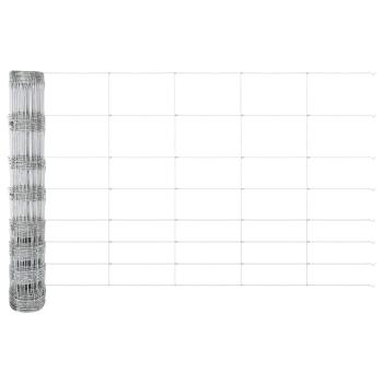Feldzaun 1x25 m Verzinkter Stahl, Zaunpfosten mit Basisplatten 13 Stück Ø32mm 110cm Verzinkter Stahl