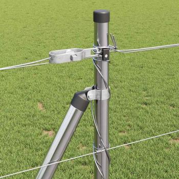 Feldzaun 1x25 m Verzinkter Stahl, Zaunpfosten mit Basisplatten 13 Stück Ø32mm 110cm Verzinkter Stahl