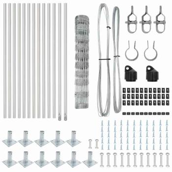 Feldzaun 1x25 m Verzinkter Stahl, Zaunpfosten mit Sockelplatten 13 Stück Ø32mm 110cm Verzinkter Stahl