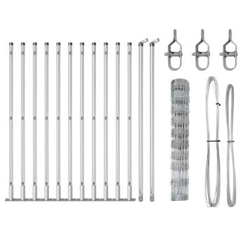 Weidezaun 1x25 m Feuerverzinkter Stahl, Zaunpfosten mit Grundplatten 13 Stück Ø32mm 110cm Feuerverzinkter Stahl