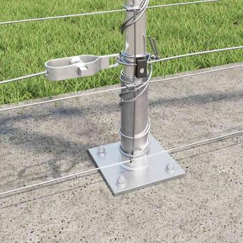 Feldzaun 1,2x25 m verzinkter Stahl, Zaunpfosten mit Grundplatten 13 Stück Ø32mm 68,5cm verzinkter Stahl