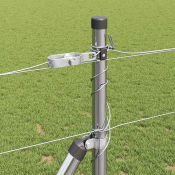 Feldzaun 1,2x25 m verzinkter Stahl, Zaunpfosten mit Grundplatten 13 Stück Ø32mm 68,5cm verzinkter Stahl