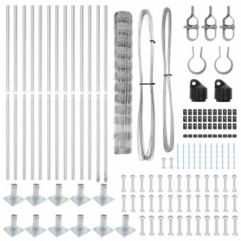 Feldzaun 1,2x25 m verzinkter Stahl, Zaunpfosten mit Grundplatten 13 Stück Ø32mm 68,5cm verzinkter Stahl