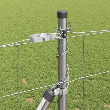 Feldzaun 1,2 x 25 m feuerverzinkter Stahl, Zaunpfosten mit Fußplatten 13 Stück Ø32mm 68,5cm feuerverzinkter Stahl