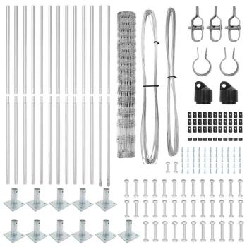 Weidezaun 1,2x25 m verzinkter Stahl, Zaunpfosten mit Fundamentplatten 13 Stück Ø32mm 68,5cm verzinkter Stahl