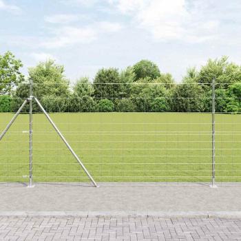 ARDEBO.de - Feldzaun 1,4x25 m verzinkter Stahl, Zaunpfosten mit Bodenplatten 13 Stück Ø32mm 78,5cm verzinkter Stahl