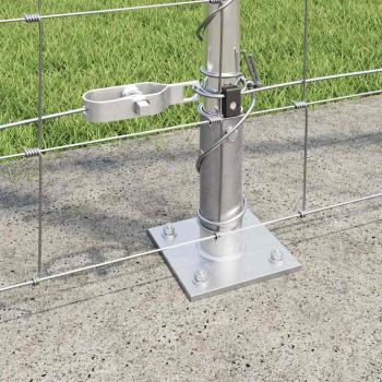 Feldzaun 1,4x25 m verzinkter Stahl, Zaunpfosten mit Bodenplatten 13 Stück Ø32mm 78,5cm verzinkter Stahl