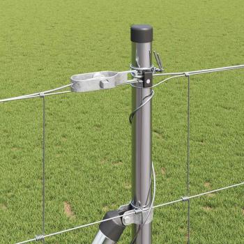 Feldzaun 1,4x25 m verzinkter Stahl, Zaunpfosten mit Bodenplatten 13 Stück Ø32mm 78,5cm verzinkter Stahl