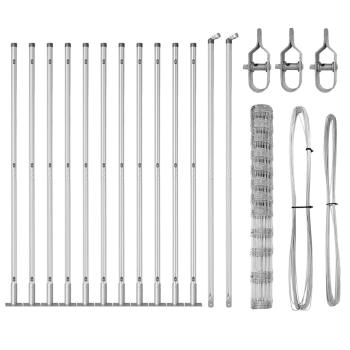 Feldzaun 1.4x25 m Verzinkter Stahl, Zaunpfosten mit Fundamentplatten 13 Stk Ø32mm 78,5cm Verzinkter Stahl