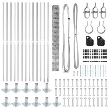 Feldzaun 1,4x25 m verzinkter Stahl, Zaunpfosten mit Sockelplatten 13 Stück Ø32mm 78,5cm verzinkter Stahl