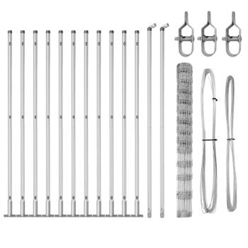 Feldzaun 1,5x25 m verzinkter Stahl, Zaunpfosten mit Bodenplatten 13 Stück Ø32mm 83,5cm verzinkter Stahl