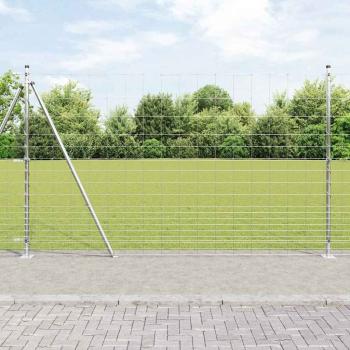 ARDEBO.de - Feldzaun 1,5x25 m Verzinkter Stahl, Zaunpfosten mit Grundplatten 13 Stück Ø32mm 83,5cm Verzinkter Stahl