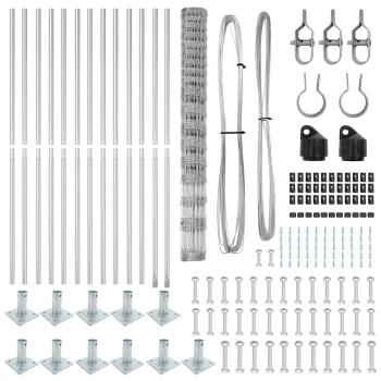 Feldzaun 1,5x25 m Verzinkter Stahl, Zaunpfosten mit Grundplatten 13 Stück Ø32mm 83,5cm Verzinkter Stahl