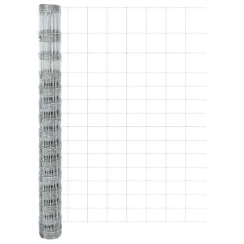 Feldzaun 1,6x25 m verzinkter Stahl, Zaunpfosten mit Grundplatten 13 Stück Ø32mm 88,5cm verzinkter Stahl