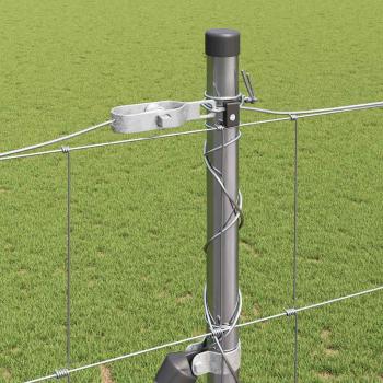 Feldzaun 1,6x25 m verzinkter Stahl, Zaunpfosten mit Grundplatten 13 Stück Ø32mm 88,5cm verzinkter Stahl