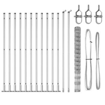 Feldzaun 1,6x25 m verzinkter Stahl, Zaunpfosten mit Grundplatten 13 Stück Ø32mm 88,5cm verzinkter Stahl