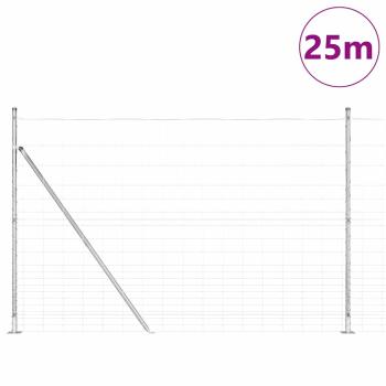 Feldzaun 1,6x25 m Verzinkter Stahl, Zaunpfosten mit Bodenplatten 13 Teile Ø32mm 88,5cm Verzinkter Stahl