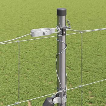 Feldzaun 1,6x25 m Verzinkter Stahl, Zaunpfosten mit Bodenplatten 13 Teile Ø32mm 88,5cm Verzinkter Stahl